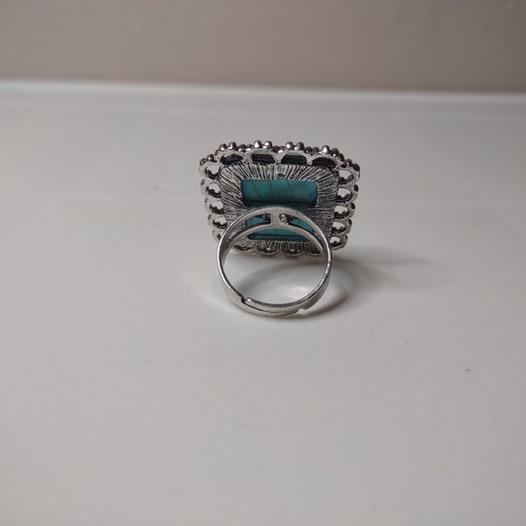 Large Rectangular Blue And Silver Tone Ring Size 7.75 - Picture 5 of 13